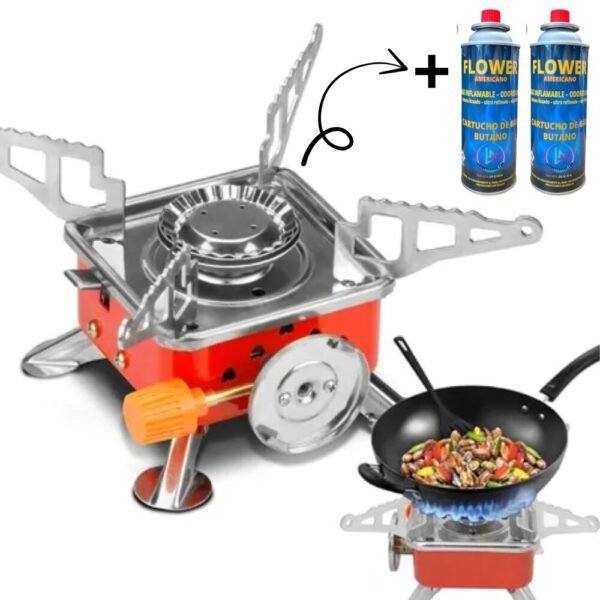 Mini Estufa Fogon Calentador De Gas Butano Portatil Camping + 2 Pipetas De Gas