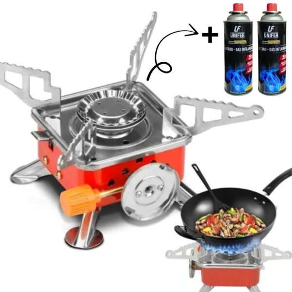 Mini Estufa Fogon Calentador De Gas Butano Portatil Camping + 2 Pipetas De Gas