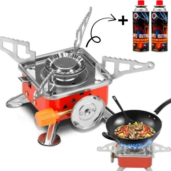 Mini Estufa Fogon Calentador De Gas Butano Portatil Camping + 2 Pipetas De Gas