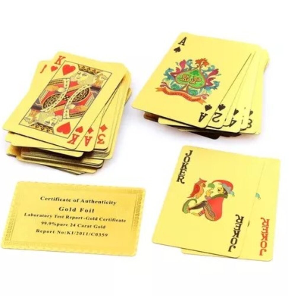 2 Barajas De Naipes De Papel De Aluminio 24K Impermeables – 54 Cartas De Póker Brillantes Para Magia Y Juegos De Mesa