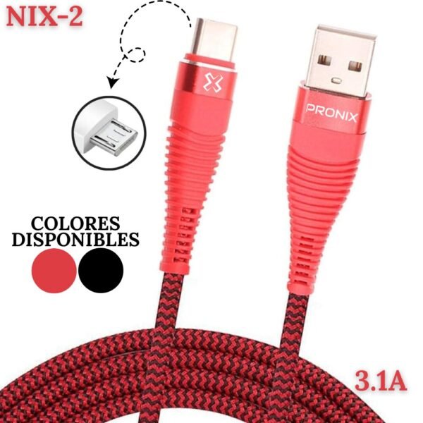 Cable Cargador Acordonado V8 Pronix Nix-2 3.1A 1 Metro