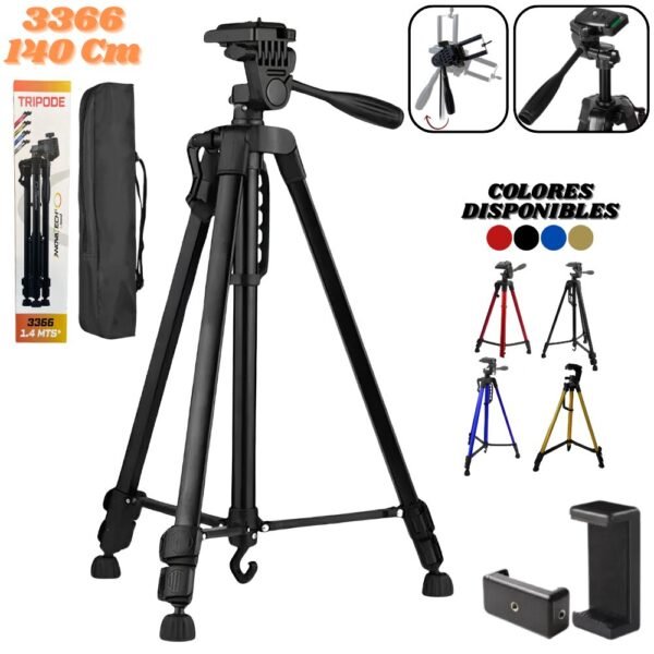 Tripode Soporte 3366 Resistente Y Adaptable Para Camara Y Celular 1.40mts