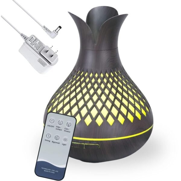 Humidificador Difusor De Aromas Jarron Ambientador Tipo Madera Oscura 350ml