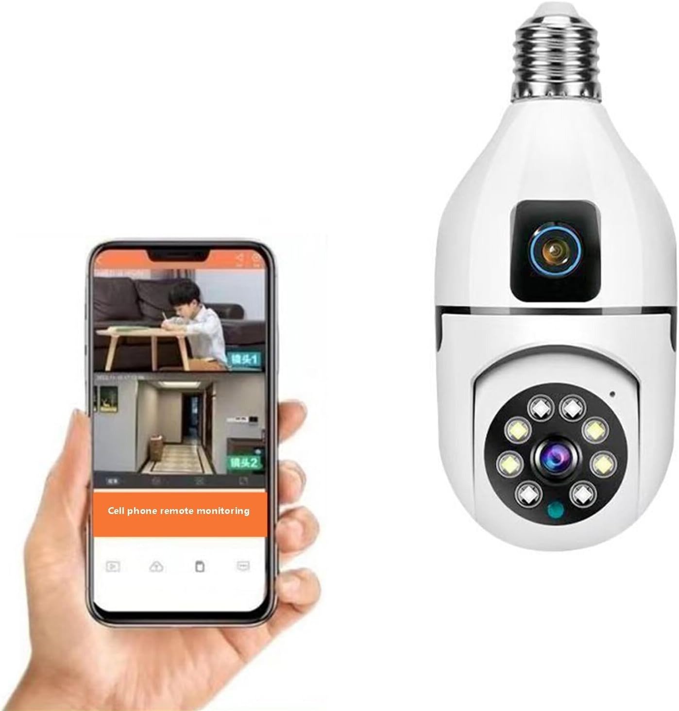 Cámara De Seguridad Wifi Bombillo Doble Lente Robotica Panoramica Ip ...