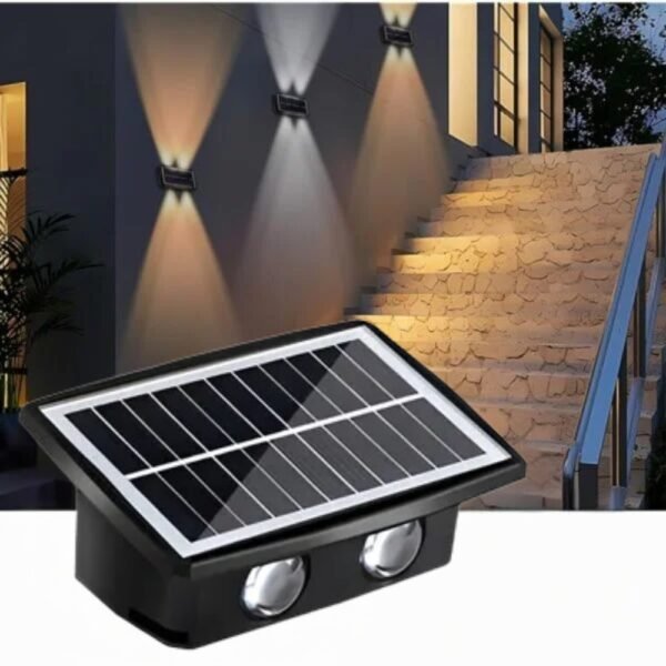 Lampara Solar Exterior De Pared 4 Led Recargable Con panel Luz Led Superior e Inferior YQ-W104