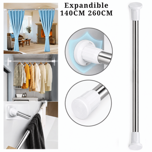 Tubo Barra Soporte Expandible Ajustable Multiusos Para Colgar Ropa 140 Cm X 260 Cm