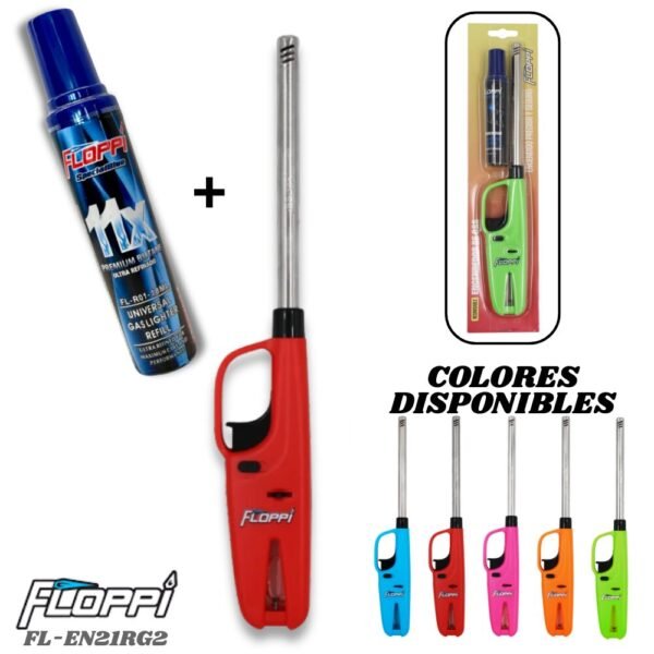 Encendedor Con Repuesto Recarga De Gas 18 Ml Floppi Fogon Estufa
