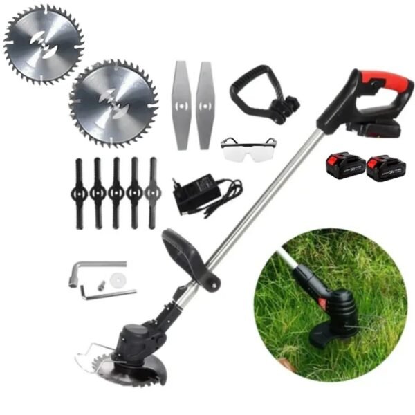 Guadaña Cortadora De Cesped Pasto Inalambrica Dos Baterias Recargable Sin Ruedas Negra