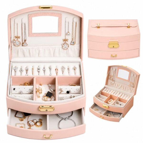 Joyero De Lujo Organizador De Joyas 2 Niveles Con Espejo Ideal Con Llave
