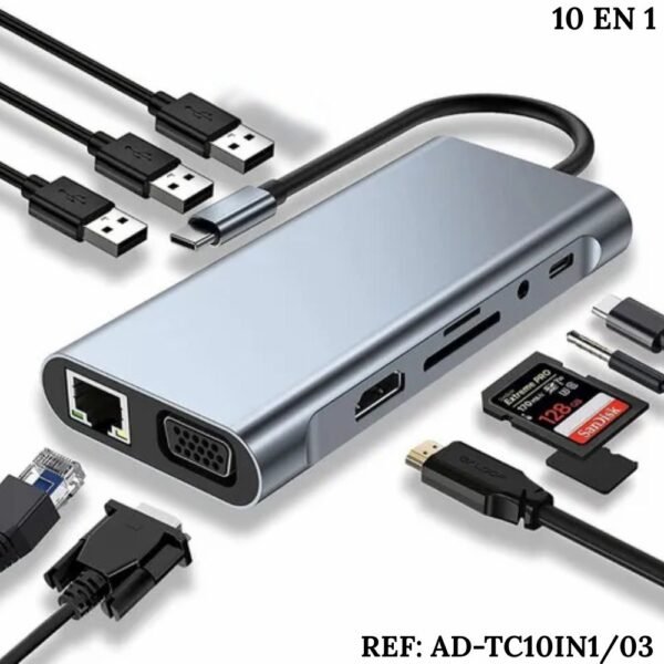 Adaptador Convertidor Multipuerto Tipo C 10 En 1 Hub Tipo C