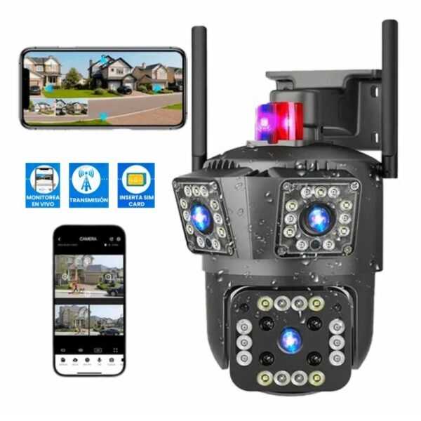 Cámara De Seguridad Ip Ptz V380 3 En 1 Lente Triple Sim Card Exterior