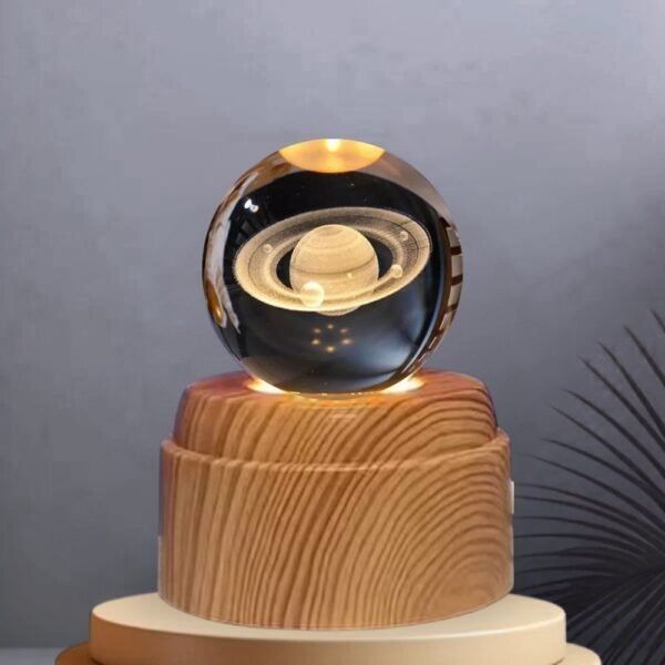 Lampara Esfera Bola De Cristal 3d Base Giratoria Saturno