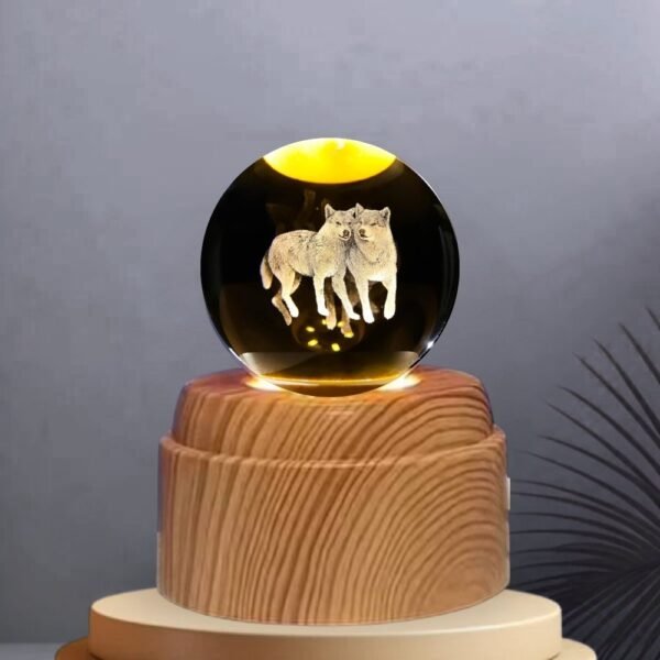 Lampara Esfera Bola De Cristal 3d Base Giratoria Lobos
