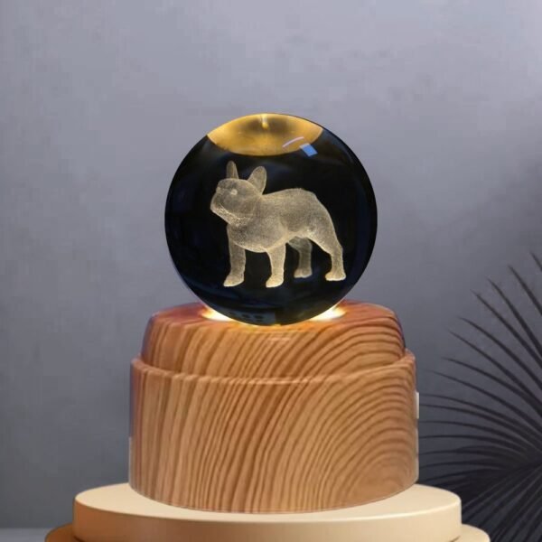 Lampara Esfera Bola De Cristal 3d Base Giratoria Bulldog Frances