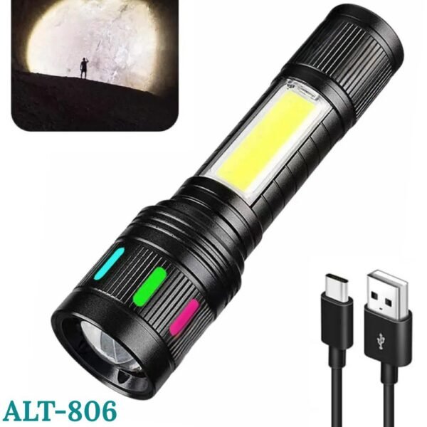 Linterna Tactica Led Recargable Con Zoom ALT-806 Con Cordon