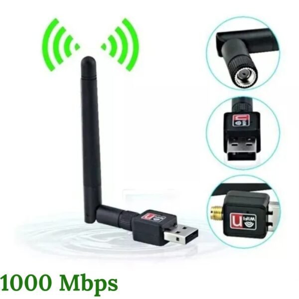 Adaptador Receptor Wifi Usb Inalambrico 1000 Mbps Con Antena
