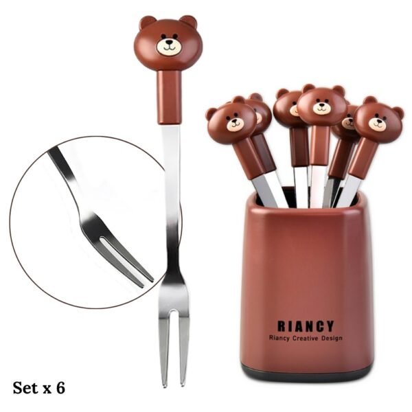 Set Tenedores de fruta Diseño de oso de dibujos animados x 6 unidades