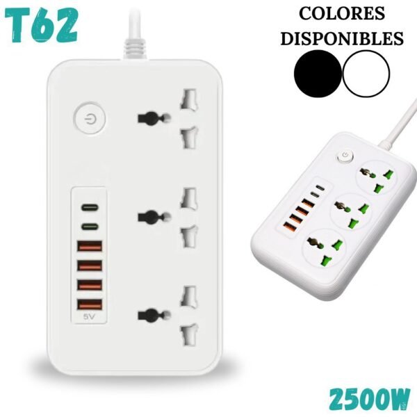 Multitoma De Corriente Con Puertos Usb + Tipo C Power Socket 2500W 4.1A T62