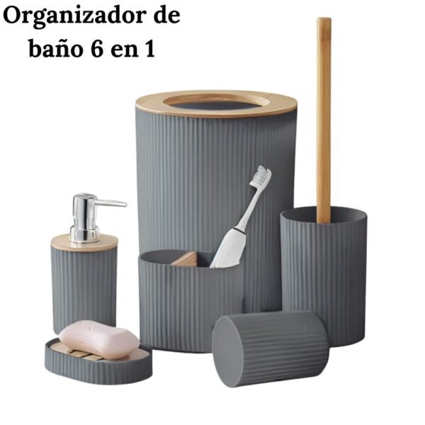Organizador De Espacio Para Baño Multifuncional Set X6 Piezas Gris