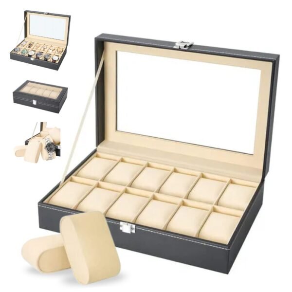 Caja Cofre Joyero Organizador Relojes Estuche 12 Puestos