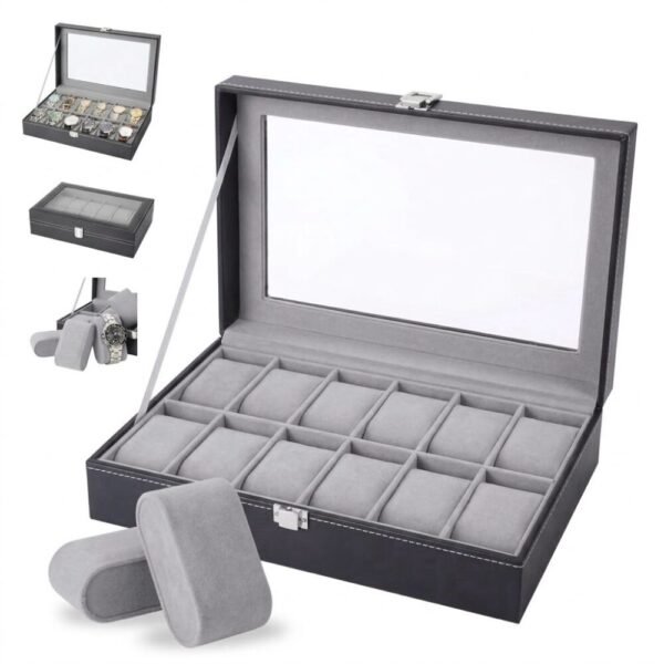 Caja Cofre Joyero Organizador Relojes Estuche 12 Puestos