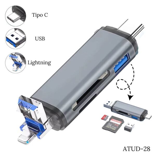 Adaptador Convertidor Multipuerto 6 en 1 Tipo C USB  lightning A SD Micro SD USB