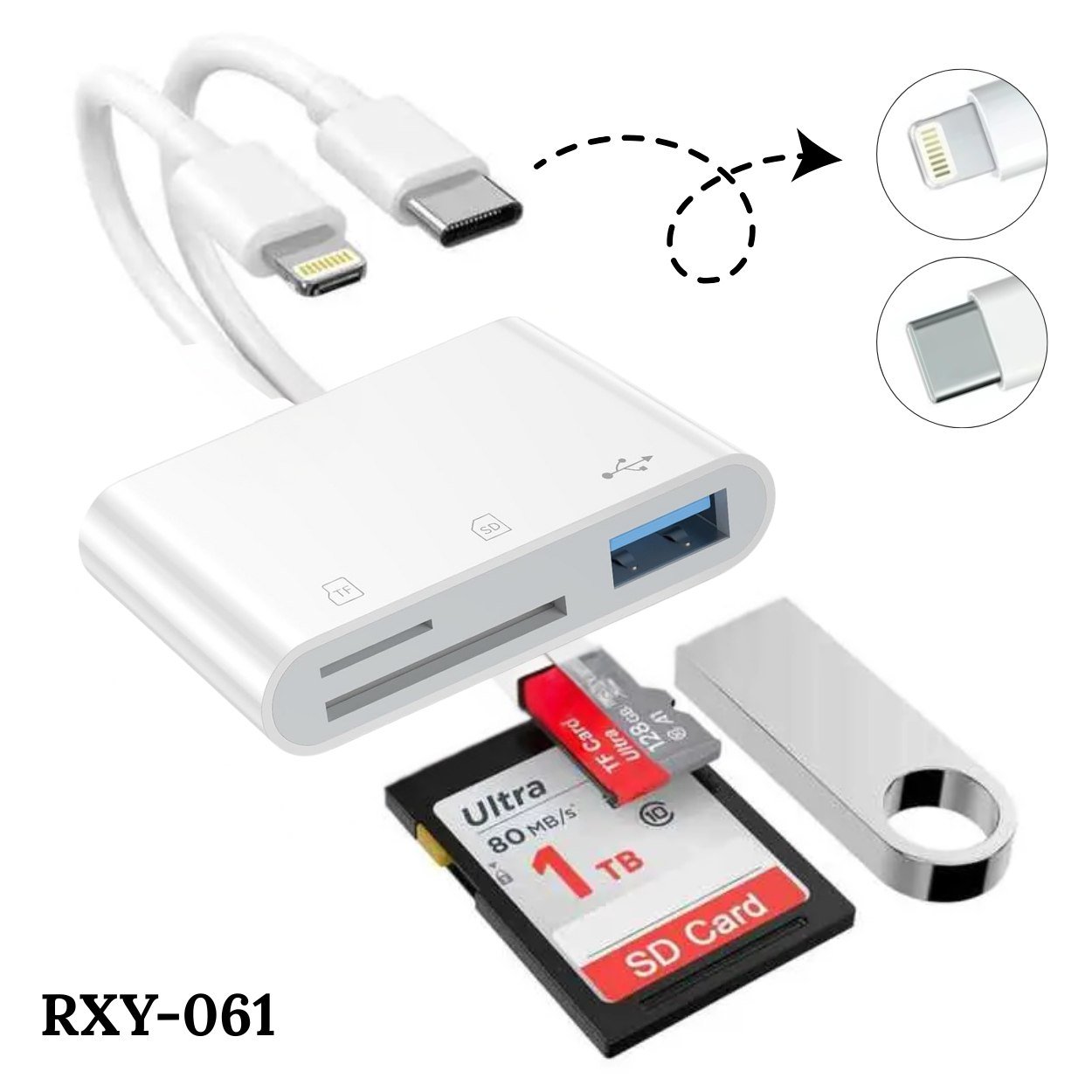 CONVERSOR SD/ MICRO SD A LIGHTNING - USB - TYPE C ASF