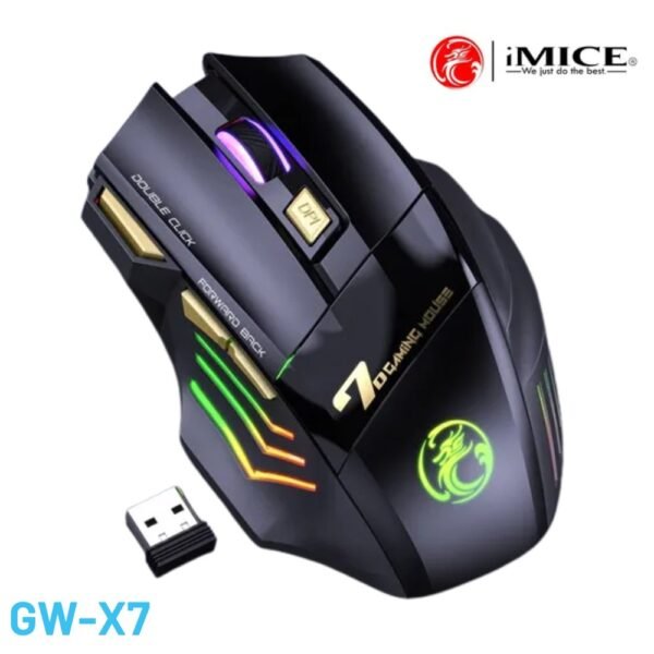 Mouse Gamer Inalambrico Gamer Receptor Recargable USB Luz RGB iMICE GW-X7