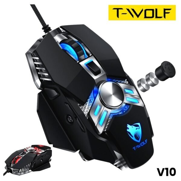 Mouse  Alambrico Gamer USB Luz RGB T-WOLF V10 Warrior