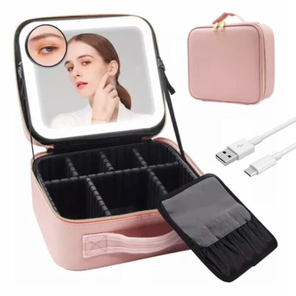 Cosmetiquera Organizador Almacenamiento De Maquillaje Con Espejo Rosada