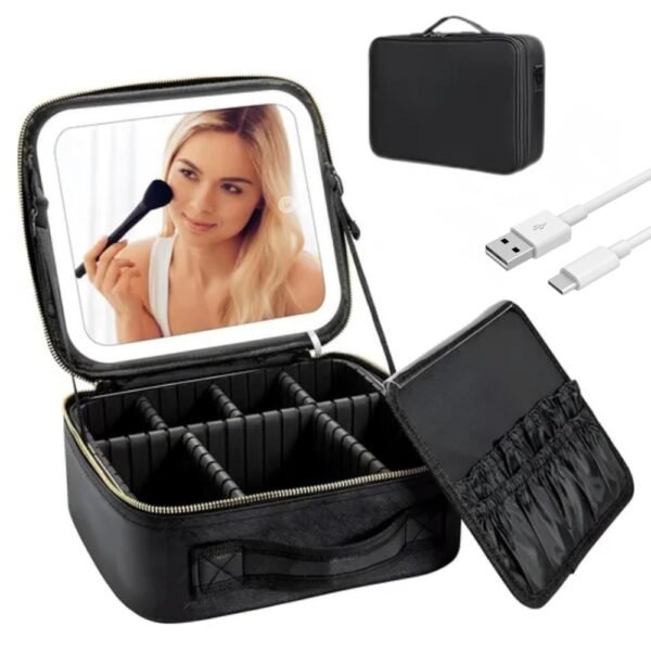 Cosmetiquera Organizador Almacenamiento De Maquillaje Con Espejo Negra
