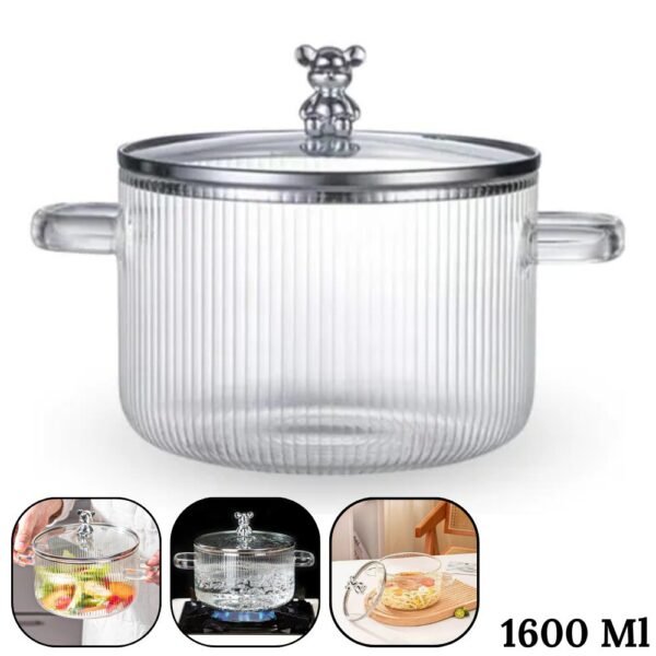 Olla Cacerola De Vidrio Borosilicato Transparente Con Tapa