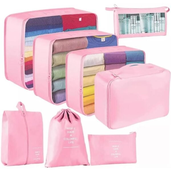 Organizadores De Viaje Multifuncional Kit X 8 Piezas Rosado