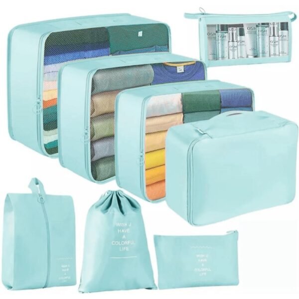 Organizadores De Viaje Multifuncional Kit X 8 Piezas Azul