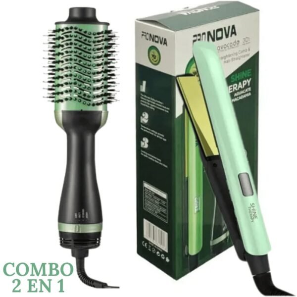 Combo Plancha Y Cepillo Secador Generico Aguacate Con Macadamia