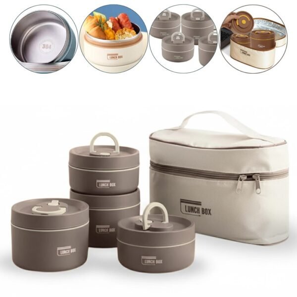 Lonchera Portatil Porta Comida Termica De 4 Piezas Con Estuche