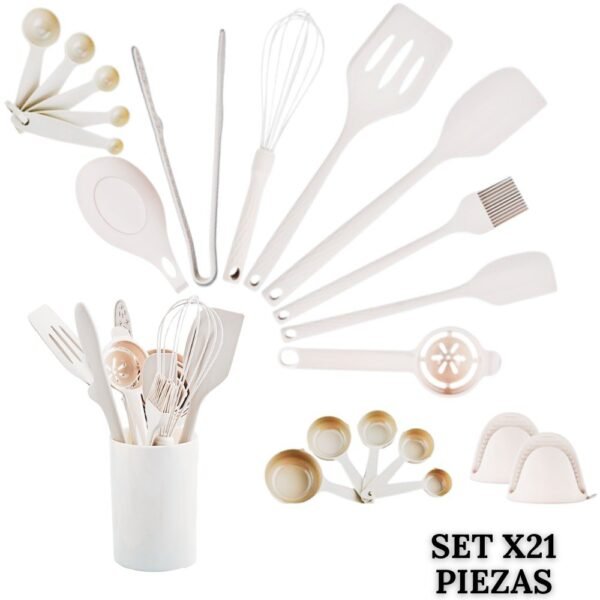 Set De Utensilios Para Cocina X21 Piezas En Silicona Blanco