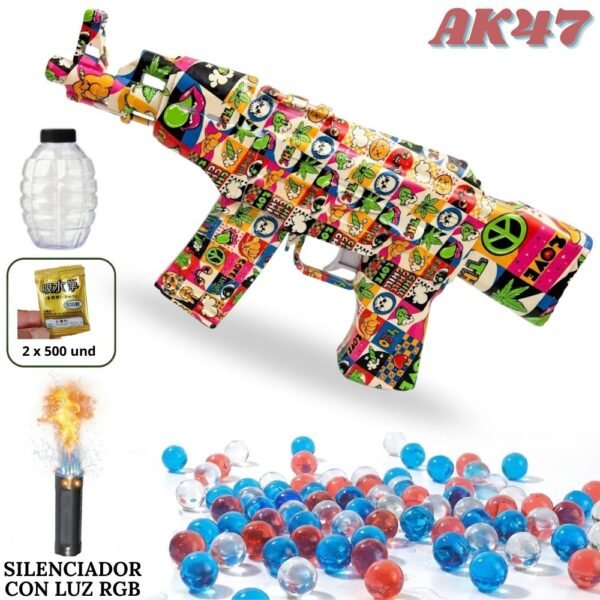 Juguete Pistola Electrica Hidrogel Con Bola De Gel Ak47 Con Luces Amarilla Con Diseños