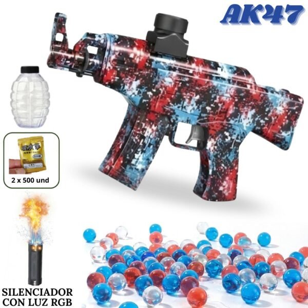 Juguete Pistola Electrica Hidrogel Con Bola De Gel Ak47 Con Luces Roja