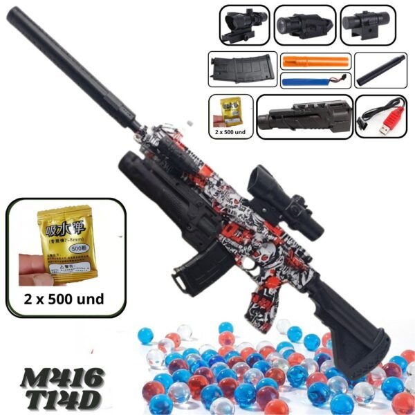 Juguete Pistola Electrica Hidrogel Con Bola De Gel M416 - T14D Roja