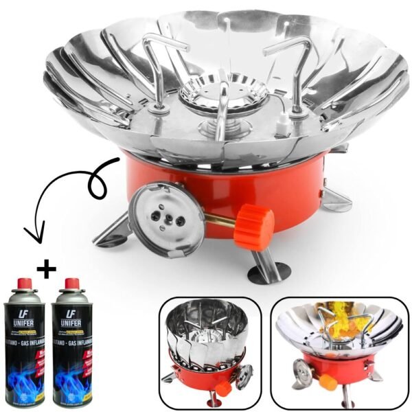 Estufa Fogon Calentador De Gas Butano Portatil Camping + 2 Pipetas De Gas