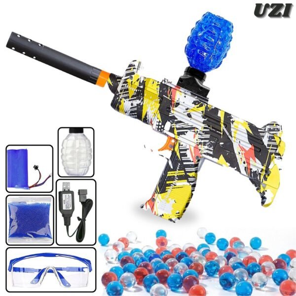 Juguete Pistola Electrica Hidrogel Con Bola De Gel Mini Uzi Amarilla