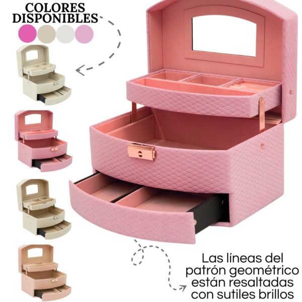 Joyero De Lujo Organizador De Joyas Con Espejo 3 Niveles Con Llave