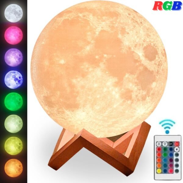 Lampara De Mesa Luna Llena 3D Recargable RGB