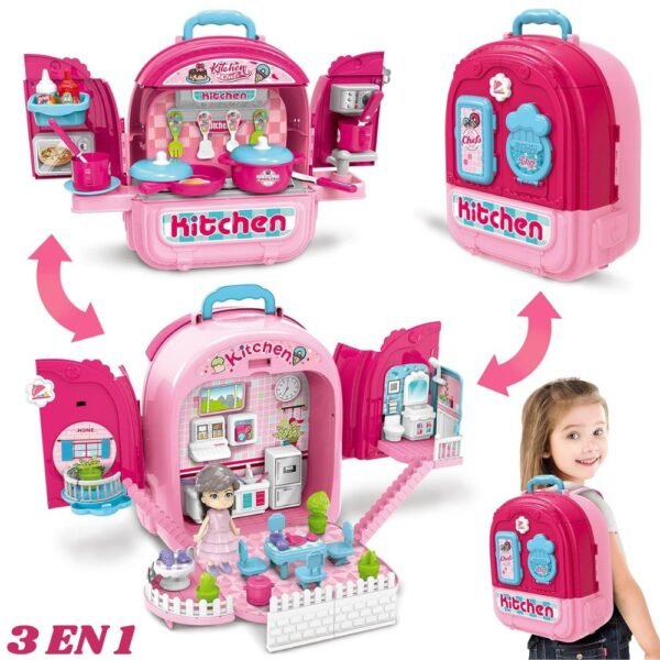 Juguete Set Maleta Mochila 3 En 1 Cocina Casa Infantil Armable