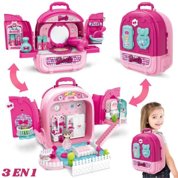 Juguete Set Maleta Mochila 3 En 1 Belleza Habitacion Infantil Armable