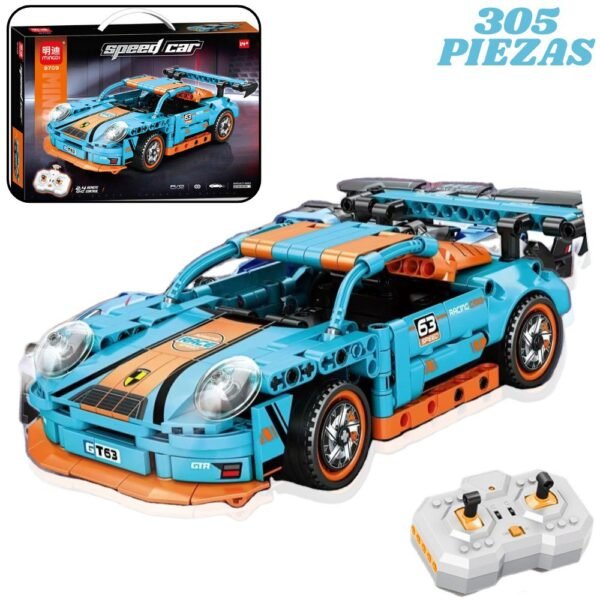 Armatodo Bloque De Construccion Carro Armable Porsche Azul A Control Remoto