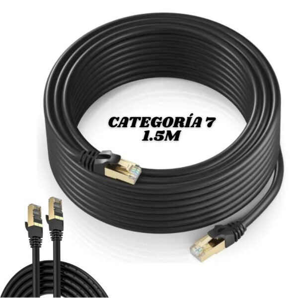 Cable Lan De Internet Cat7e Categoria 7 1.5 Metros Largo Cable Ethernet Utp 1.5mt Negro
