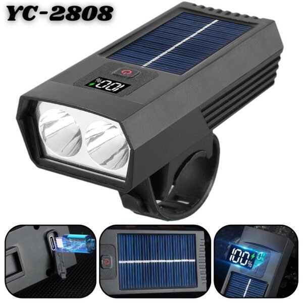 Linterna Frontal Para Bicicleta Recargable Con Panel Solar YC-2808