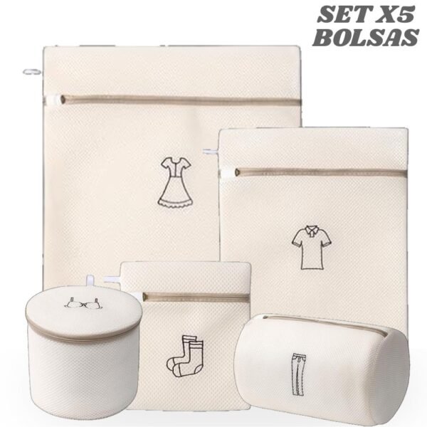 Set X5 Bolsas de Malla para Lavanderia Multifuncional Para Proteccion De Ropa Delicada